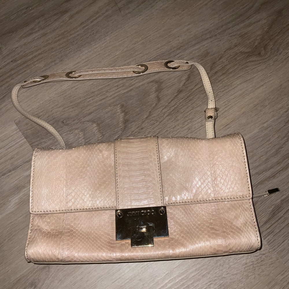 Jimmy choo beige snakeskin shoulder bag